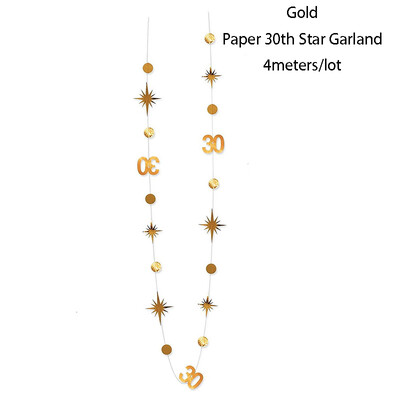 Fekete rózsa arany 30. boldog, piszkos születésnapi parti díszek 30. körpöttyös csillogó csillag papírfüzérek 30 éves kellékekhez
