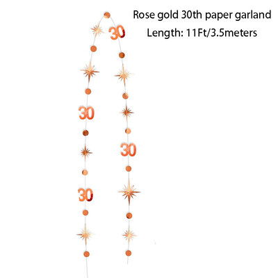 Fekete rózsa arany 30. boldog, piszkos születésnapi parti díszek 30. körpöttyös csillogó csillag papírfüzérek 30 éves kellékekhez