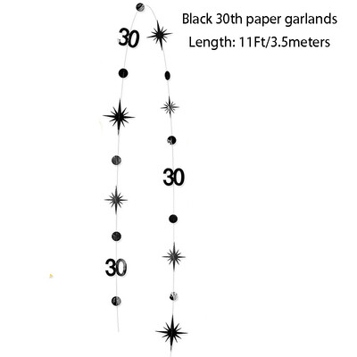 Fekete rózsa arany 30. boldog, piszkos születésnapi parti díszek 30. körpöttyös csillogó csillag papírfüzérek 30 éves kellékekhez