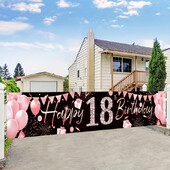 Boldog 18. születésnapot Udvari felirat Banner Party kellékek Dekoráció 18. születésnapra Fekete por Rózsarany dekoráció