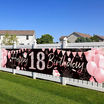 Happy 18th Birthday Yard Sign Banner Party προμήθειες Διακόσμηση 18th Birthday Μαύρη πούδρα Ροζ χρυσή διακόσμηση