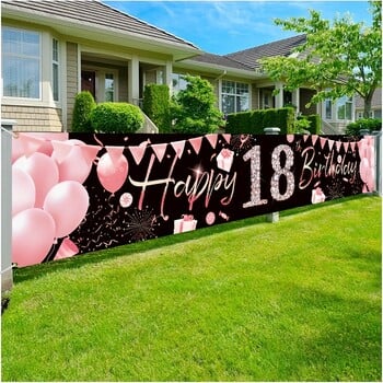 Happy 18th Birthday Yard Sign Banner Party προμήθειες Διακόσμηση 18th Birthday Μαύρη πούδρα Ροζ χρυσή διακόσμηση