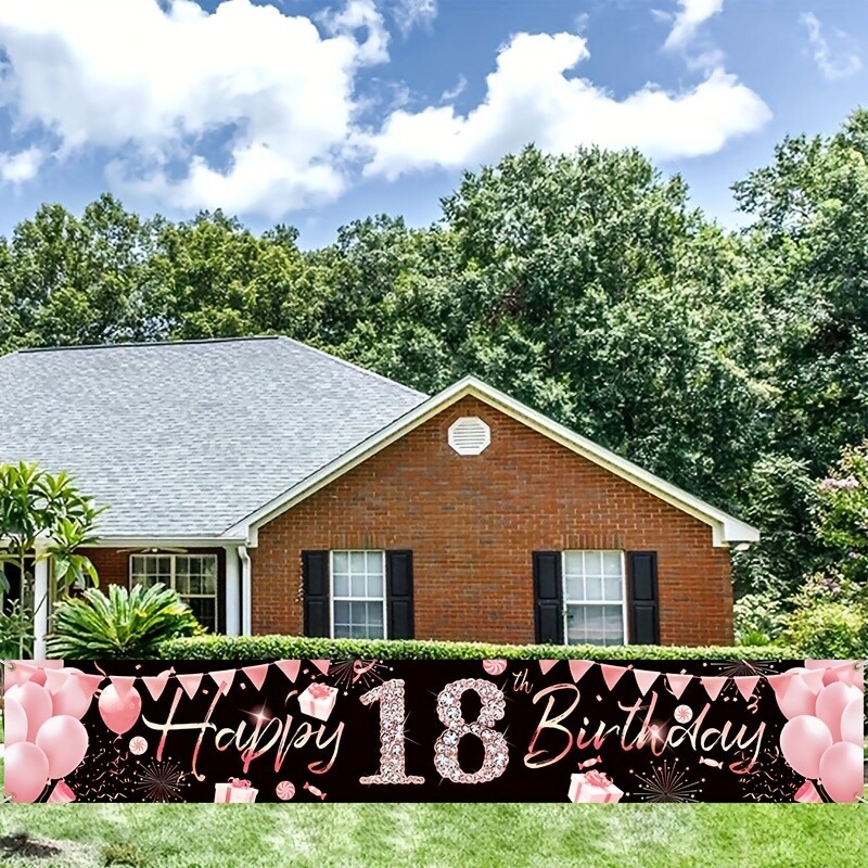 Boldog 18. születésnapot Udvari felirat Banner Party kellékek Dekoráció 18. születésnapra Fekete por Rózsarany dekoráció