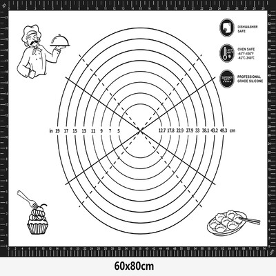 Üvegszálas szilikon sütőszőnyeg nagy dagasztólap, tapadásmentes felületű, gördülő tésztalap, mérleggel konyhai tésztalaphoz