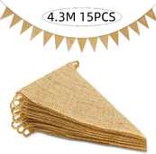 4,3M 15 zászló Vintage juta háromszög zászló Hessian zsákvászon sármány transzparens Esküvői party fotózás kellékek ünnepi parti dekoráció