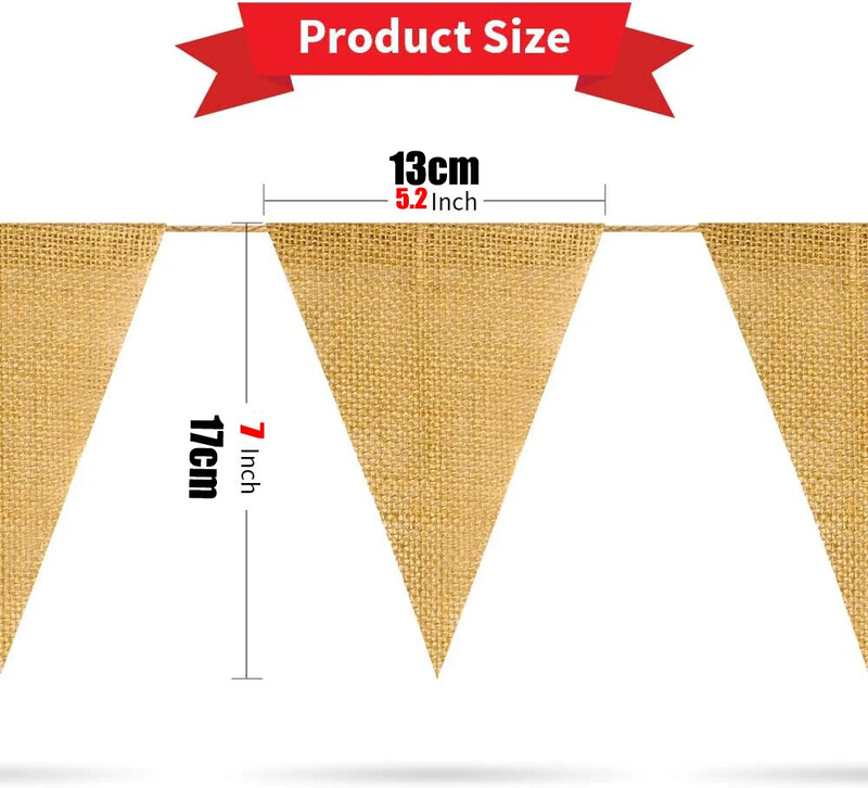 4,3M 15 zászló Vintage juta háromszög zászló Hessian zsákvászon sármány transzparens Esküvői party fotózás kellékek ünnepi parti dekoráció