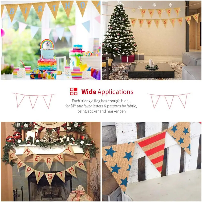 4,3M 15 zászló Vintage juta háromszög zászló Hessian zsákvászon sármány transzparens Esküvői party fotózás kellékek ünnepi parti dekoráció