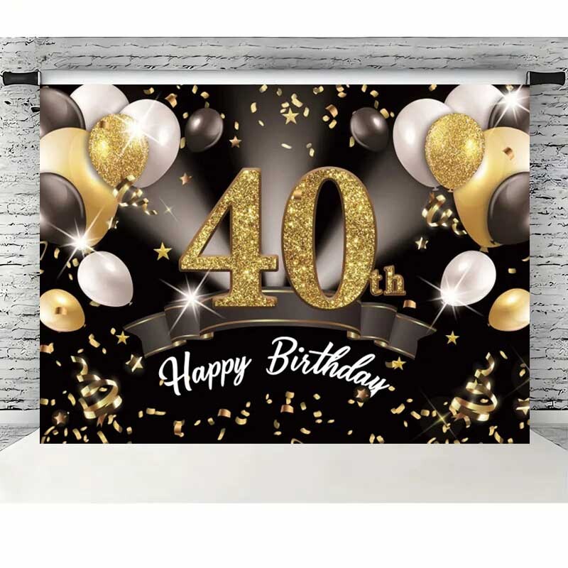 40. születésnapi parti háttér léggömb, léggömb háttérkészlet, boldog 40. születésnapi szalaghirdetés Felnőtt fotózási kellékek Fekete arany pa