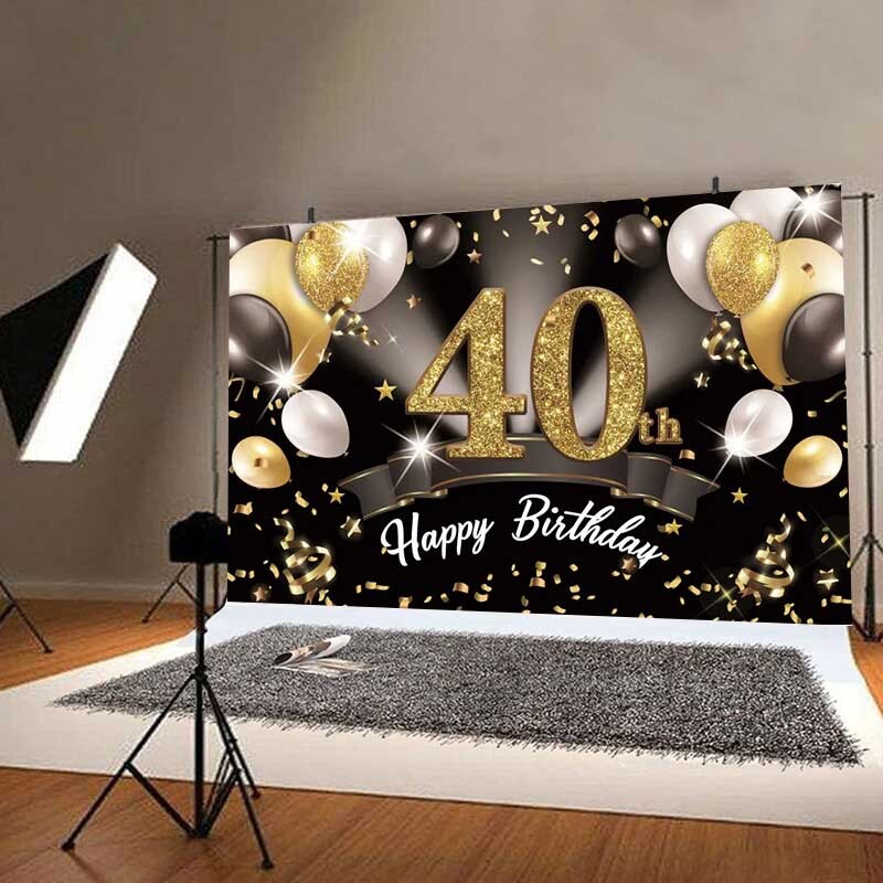 40. születésnapi parti háttér léggömb, léggömb háttérkészlet, boldog 40. születésnapi szalaghirdetés Felnőtt fotózási kellékek Fekete arany pa
