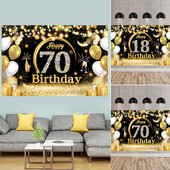Arany fekete születésnapi háttér Boldog 18. 70. születésnapi parti dekoráció arany csillogó születésnapi dekoráció felnőtt születésnapi dekorációhoz