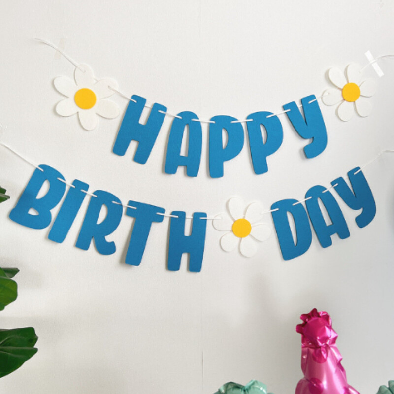 1 db százszorszép virág INS stílusú levél zászló születésnapi dekoráció jelenet elrendezése Banner színes zászló boldog születésnapi dekoráció