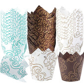 40/100/200 db tulipános cupcake betét, muffin cupcake papír csomagolás arany nyomattal, sütőpohártartó esküvőre, születésnapra