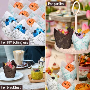 40/100/200Pcs Επένδυση Cupcake Tulip, Χαρτί περιτυλίγματα για muffin Cupcake με χρυσό τύπωμα, θήκη ψησίματος για γάμο, γενέθλια