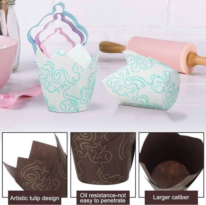 40/100/200 db tulipános cupcake betét, muffin cupcake papír csomagolás arany nyomattal, sütőpohártartó esküvőre, születésnapra