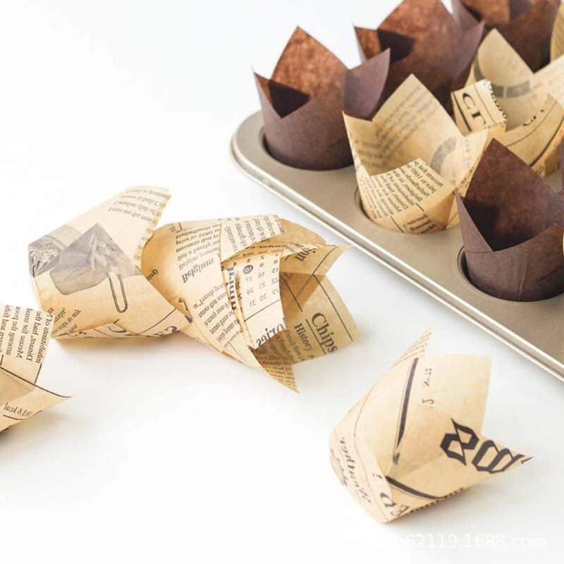 40/100/200 db tulipános cupcake betét, muffin cupcake papír csomagolás arany nyomattal, sütőpohártartó esküvőre, születésnapra