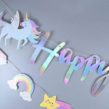 4M Unicorn Happy Birthday Banner Χαρτί κρεμαστή γιρλάντα Flag Unicorn Θέμα προμήθειες πάρτι Παιδικό πάρτι γενεθλίων Διακοσμητικό ντους μωρού