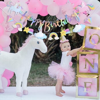 4M Unicorn Happy Birthday Banner Χαρτί κρεμαστή γιρλάντα Flag Unicorn Θέμα προμήθειες πάρτι Παιδικό πάρτι γενεθλίων Διακοσμητικό ντους μωρού