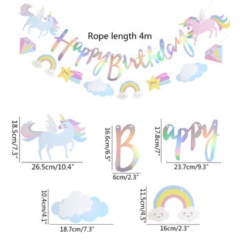 4M Unicorn Happy Birthday Banner Χαρτί κρεμαστή γιρλάντα Flag Unicorn Θέμα προμήθειες πάρτι Παιδικό πάρτι γενεθλίων Διακοσμητικό ντους μωρού