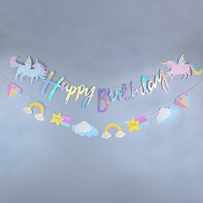 4M Unicorn Happy Birthday Banner Χαρτί κρεμαστή γιρλάντα Flag Unicorn Θέμα προμήθειες πάρτι Παιδικό πάρτι γενεθλίων Διακοσμητικό ντους μωρού