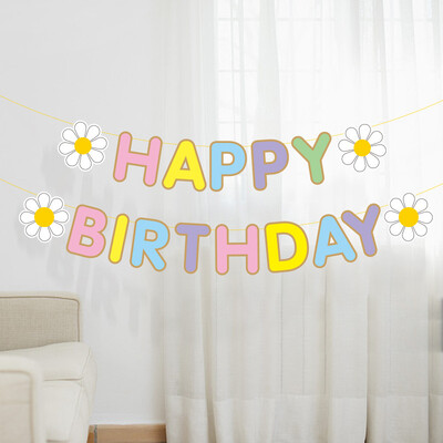 1db Születésnapi Zászló Behúzható Kis Százszorszép Gyermekek Születésnapi parti dekoráció Jelenet elrendezés Kellék banner