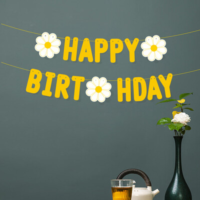 1db Születésnapi Zászló Behúzható Kis Százszorszép Gyermekek Születésnapi parti dekoráció Jelenet elrendezés Kellék banner