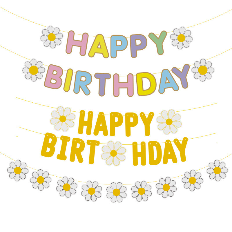 1db Születésnapi Zászló Behúzható Kis Százszorszép Gyermekek Születésnapi parti dekoráció Jelenet elrendezés Kellék banner