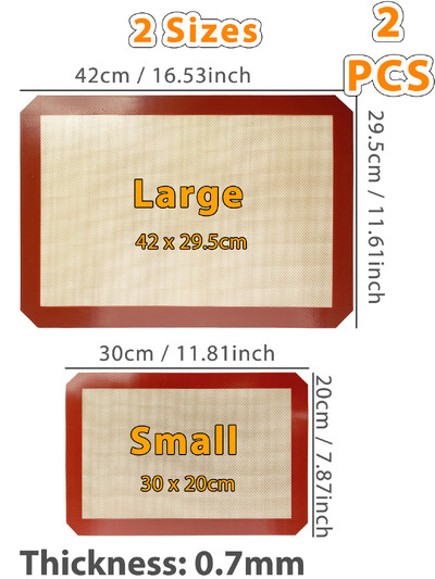 1 db, 2 db szilikon sütőalátét sütőhöz, 2 méret 30/42 cm, tapadásmentes és hőálló tepsi, süteményhez, macaronhoz, kenyérhez