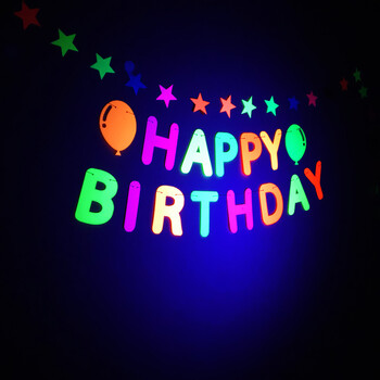 Νέο HAPPY BIRTHDAY Fluorescent Party Letter με σημαία Παιδικό πάρτι γενεθλίων Flower Fluorescent Theme Surprise Party Decor