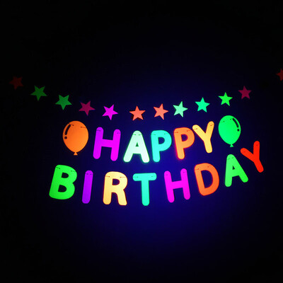 Új BOLDOG SZÜLETÉSNAPOT Fénycső levél Zászlófelvonó Gyerek Születésnapi Party Virág Fénycső téma Meglepetés party dekoráció