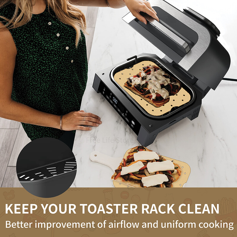 50 db Air Fryer eldobható papír tapadásmentes pergamen papírbetét Ninja Foodi XL Smart FG551 6 az 1-ben beltéri grilltartozékokhoz