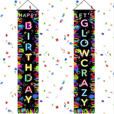 Glow in the Dark Party Banner Neon Boldog születésnapot Verandán Glow Party Háttér születésnapi bulihoz