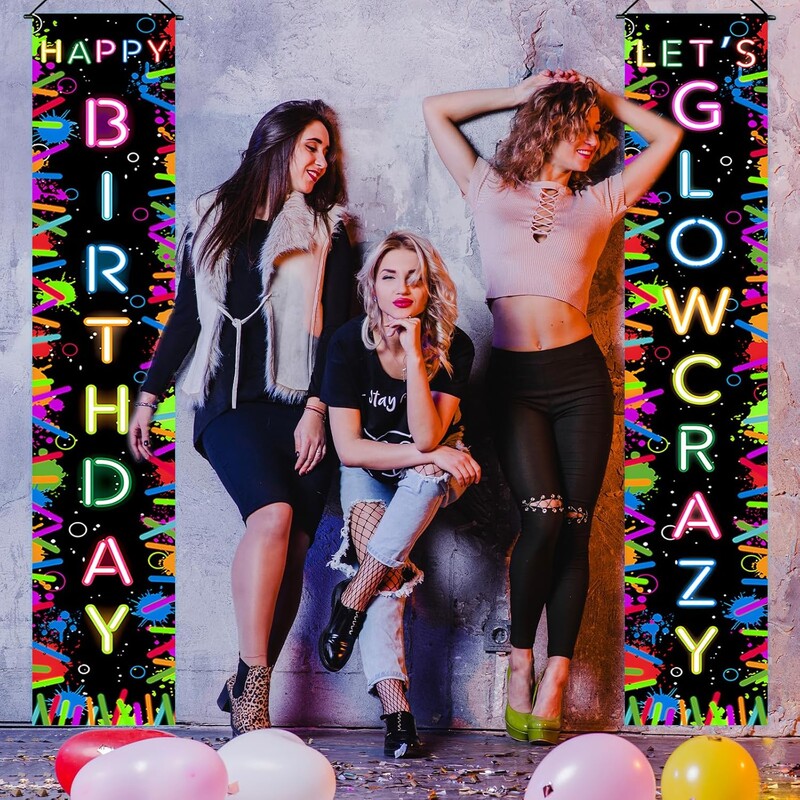 Glow in the Dark Party Banner Neon Boldog születésnapot Verandán Glow Party Háttér születésnapi bulihoz