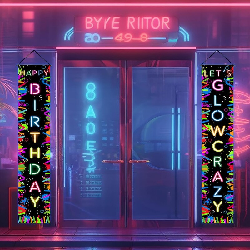 Glow in the Dark Party Banner Neon Boldog születésnapot Verandán Glow Party Háttér születésnapi bulihoz