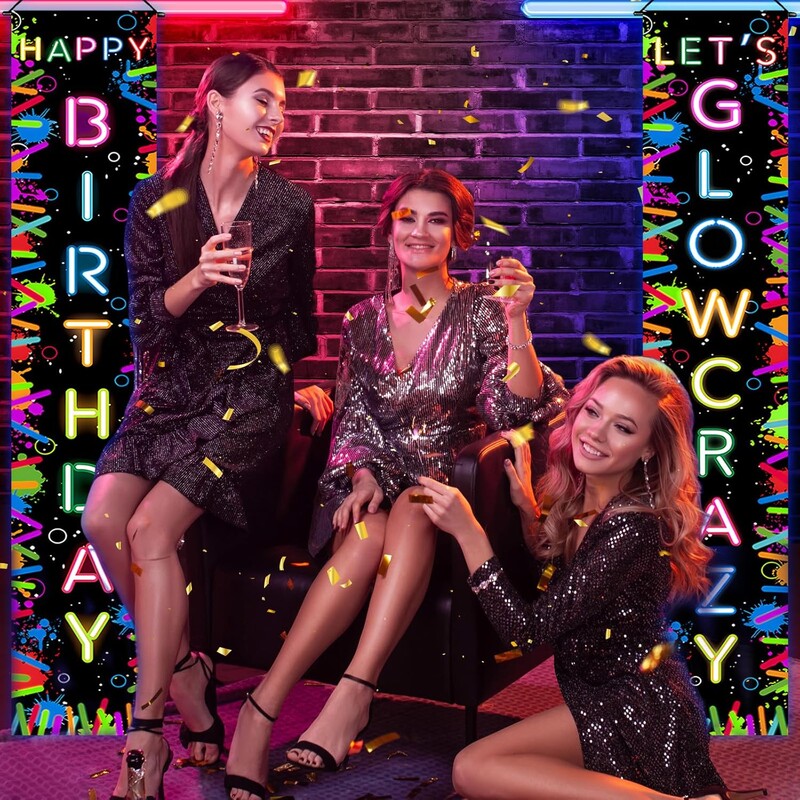 Glow in the Dark Party Banner Neon Boldog születésnapot Verandán Glow Party Háttér születésnapi bulihoz