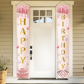 30*180 cm-es poliészter rózsa arany születésnapi ajtópáros Születésnapi parti dekoráció Gyerek lányoknak buli kellékek ajtó banner Babazuhany szívesség