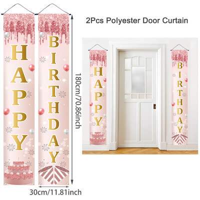 30*180 cm-es poliészter rózsa arany születésnapi ajtópáros Születésnapi parti dekoráció Gyerek lányoknak buli kellékek ajtó banner Babazuhany szívesség