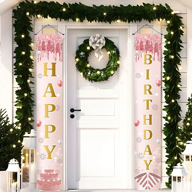 30*180 cm-es poliészter rózsa arany születésnapi ajtópáros Születésnapi parti dekoráció Gyerek lányoknak buli kellékek ajtó banner Babazuhany szívesség