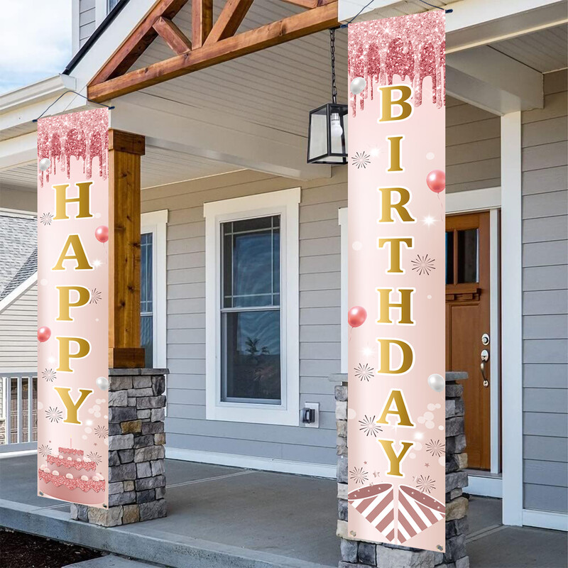 30*180 cm-es poliészter rózsa arany születésnapi ajtópáros Születésnapi parti dekoráció Gyerek lányoknak buli kellékek ajtó banner Babazuhany szívesség