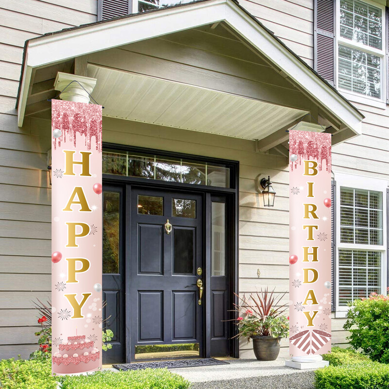 30*180 cm-es poliészter rózsa arany születésnapi ajtópáros Születésnapi parti dekoráció Gyerek lányoknak buli kellékek ajtó banner Babazuhany szívesség