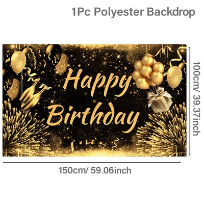 Fekete arany Születésnapi Háttér Banner Arany Csillogó Photo Booth Háttér Függő Zászló Boldog Születésnapi Party dekoráció Háttér