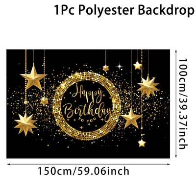 Fekete arany Születésnapi Háttér Banner Arany Csillogó Photo Booth Háttér Függő Zászló Boldog Születésnapi Party dekoráció Háttér