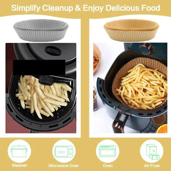 50PCS Air Fryer Χάρτινη επένδυση μιας χρήσης Αντικολλητική λαδόκολλα για μαγείρεμα σε φούρνο μικροκυμάτων Καλάθι ατμού Εργαλεία ψησίματος