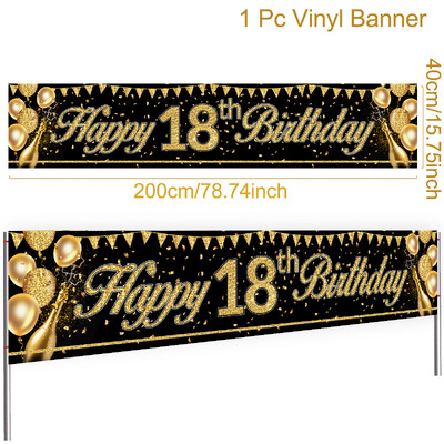 Fekete arany Boldog születésnapot szalaghirdetés kültéri Boldog 16. 21. 60. 70. születésnapi party dekoráció Felnőtt születésnapi parti kellékek
