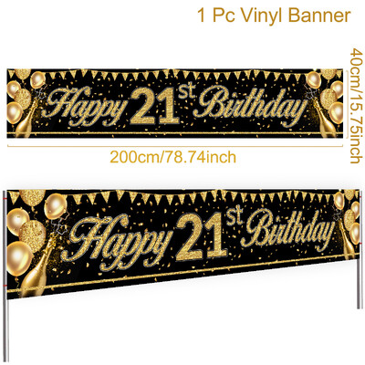 Fekete arany Boldog születésnapot szalaghirdetés kültéri Boldog 16. 21. 60. 70. születésnapi party dekoráció Felnőtt születésnapi parti kellékek