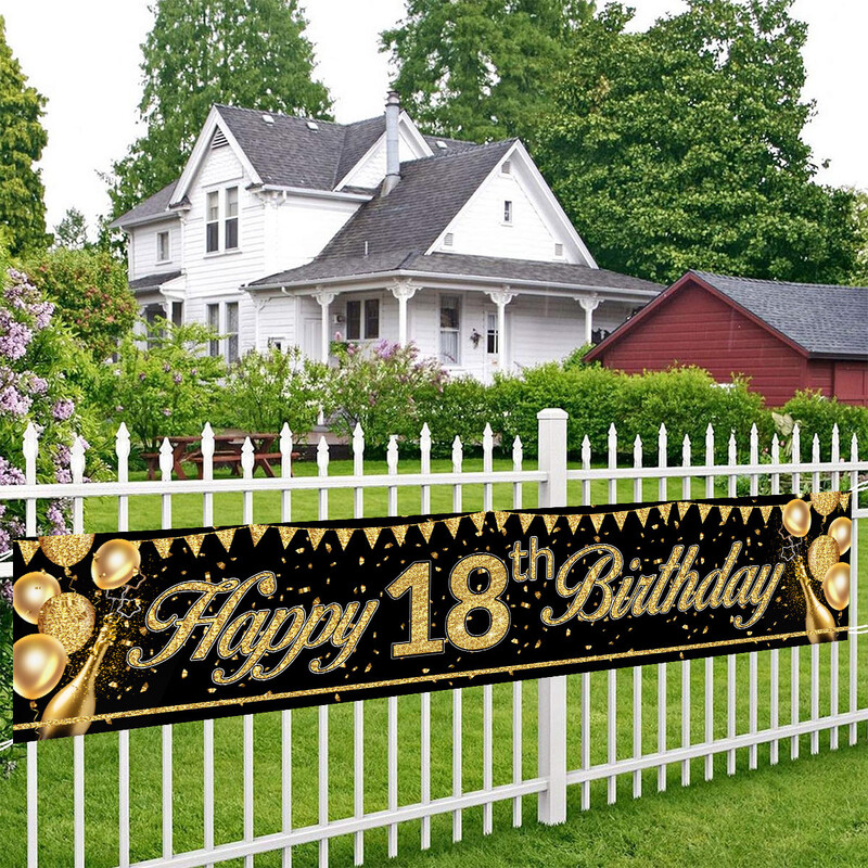 Fekete arany Boldog születésnapot szalaghirdetés kültéri Boldog 16. 21. 60. 70. születésnapi party dekoráció Felnőtt születésnapi parti kellékek