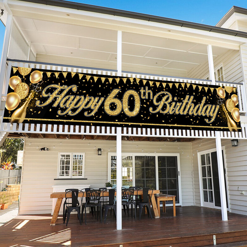 Fekete arany Boldog születésnapot szalaghirdetés kültéri Boldog 16. 21. 60. 70. születésnapi party dekoráció Felnőtt születésnapi parti kellékek