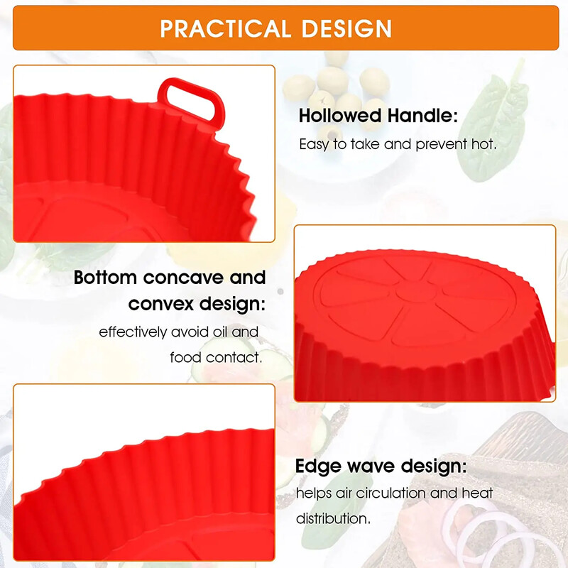 Szilikon légsütő Szilikon bélések edény kosár tál Újrafelhasználható tepsi Sütőtartozékok Konyhai kütyük 7,5 hüvelyk 6 hüvelyk