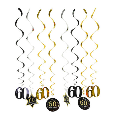 8db mennyezeti függő dekoráció 18 21 30 40 50 60 fekete arany spirálfüzér PVC örvényszalag boldog születésnapi parti dekorációs kellékek