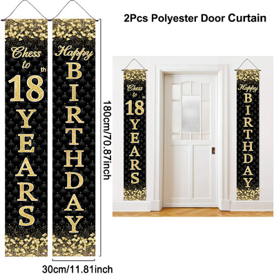Fekete arany születésnapi dekorációs ajtószalag Boldog születésnapi parti kellékek dekoráció 18. 30. születésnapi parti kellékek dekoráció kültéri kellékek