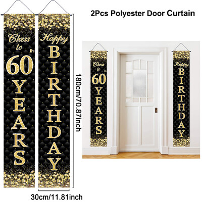 Fekete arany születésnapi dekorációs ajtószalag Boldog születésnapi parti kellékek dekoráció 18. 30. születésnapi parti kellékek dekoráció kültéri kellékek